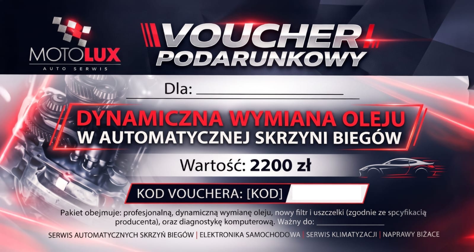 Voucher na dynamiczną wymianę oleju w automatycznej skrzyni biegów w Motolux Auto Serwis w Kielcach
